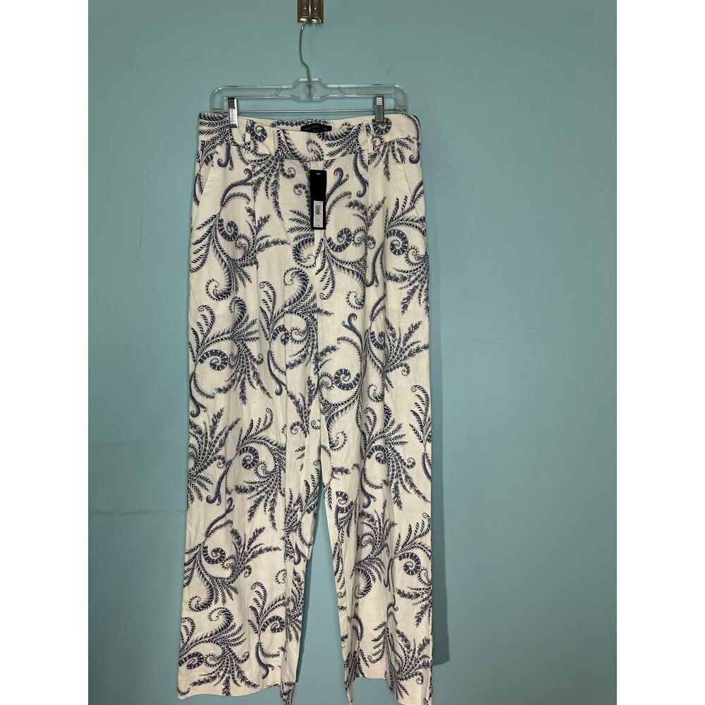 Banana Republic wide-leg pants linen-blend blue paisley Size 12 NWT